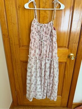 Girls Pink Floral Tiered Sundress with Tie Straps